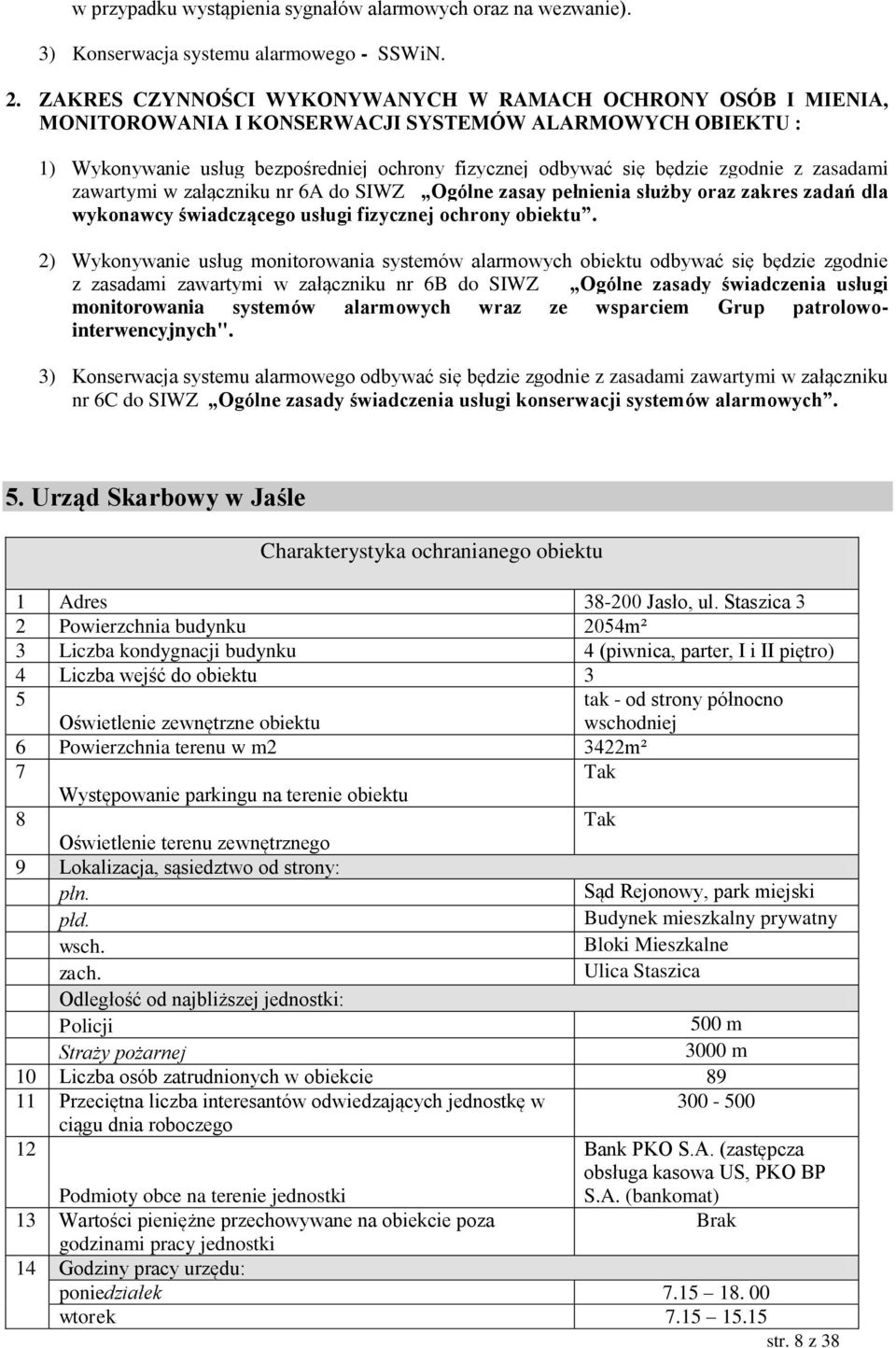 z zasadami zawartymi w załączniku nr 6A do SIWZ Ogólne zasay pełnienia służby oraz zakres zadań dla wykonawcy świadczącego usługi fizycznej ochrony obiektu.