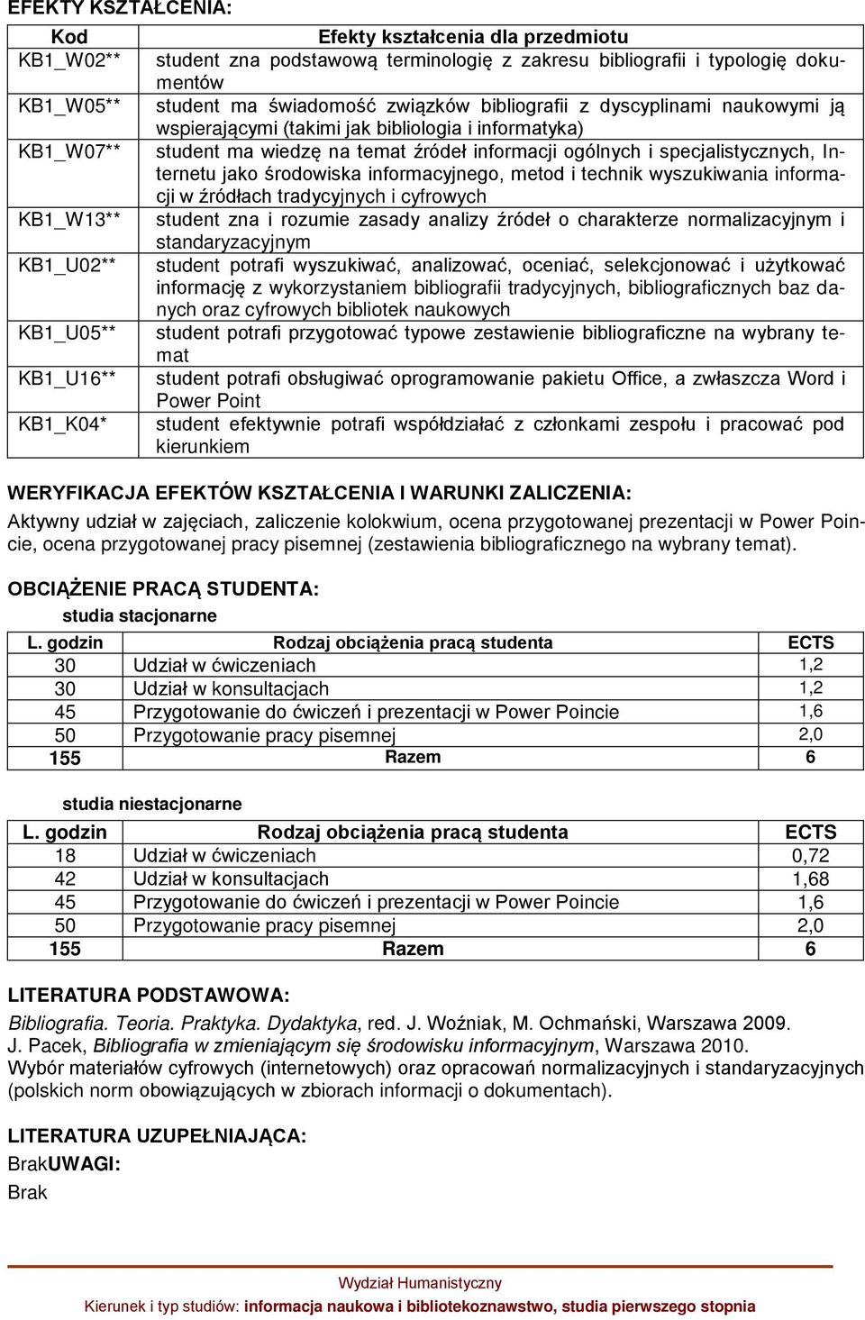 i specjalistycznych, Internetu jako środowiska informacyjnego, metod i technik wyszukiwania informacji w źródłach tradycyjnych i cyfrowych student zna i rozumie zasady analizy źródeł o charakterze