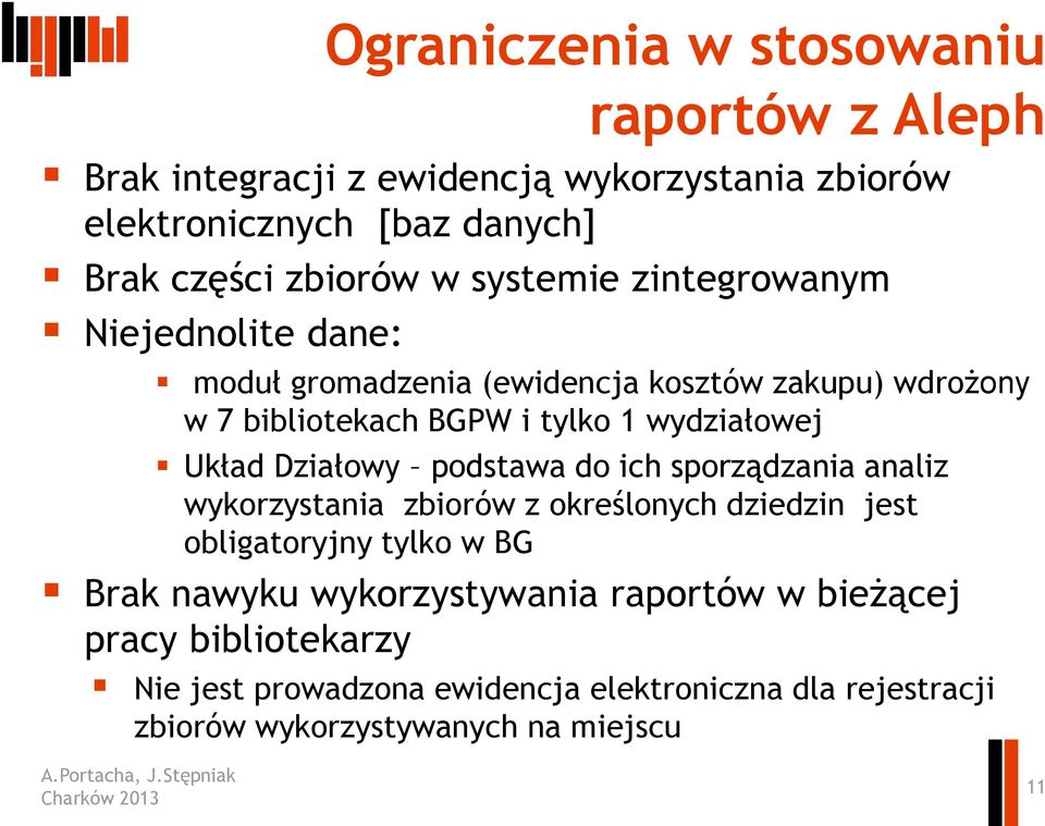 Układ Działowy podstawa do ich sporządzania analiz wykorzystania zbiorów z określonych dziedzin jest obligatoryjny tylko w BG Brak nawyku