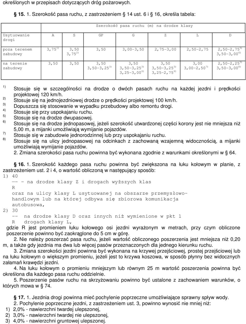 6) na terenie zabudowy 3,50 3,50 3,50 3,50-3,25 3) 3,50 3,50-3,25 3) 3,25-3,00 4) 3,50 3,50-3,25 3) 3,25-2,75 4) 3,00 2,50-2,25 5) 3,00-2,50 7) 3,50-3,00 8) 1) 2) 3) 4) 5) 6) 7) 8) Stosuje się w