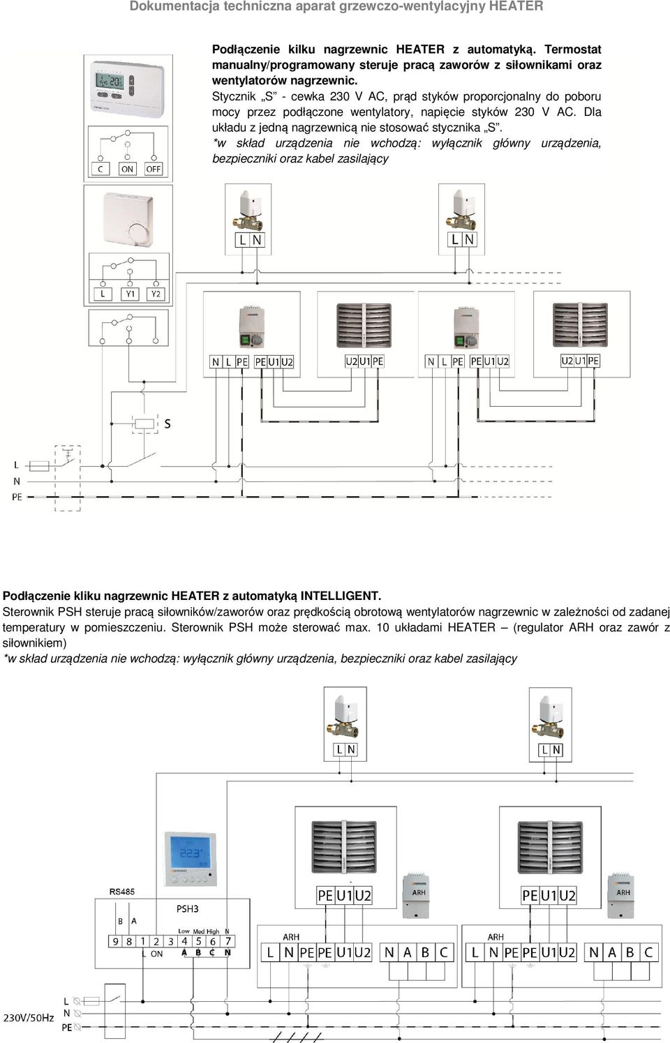 *w skład urządzenia nie wchodzą: wyłącznik główny urządzenia, bezpieczniki oraz kabel zasilający Podłączenie kliku nagrzewnic HEATER z automatyką INTELLIGENT.