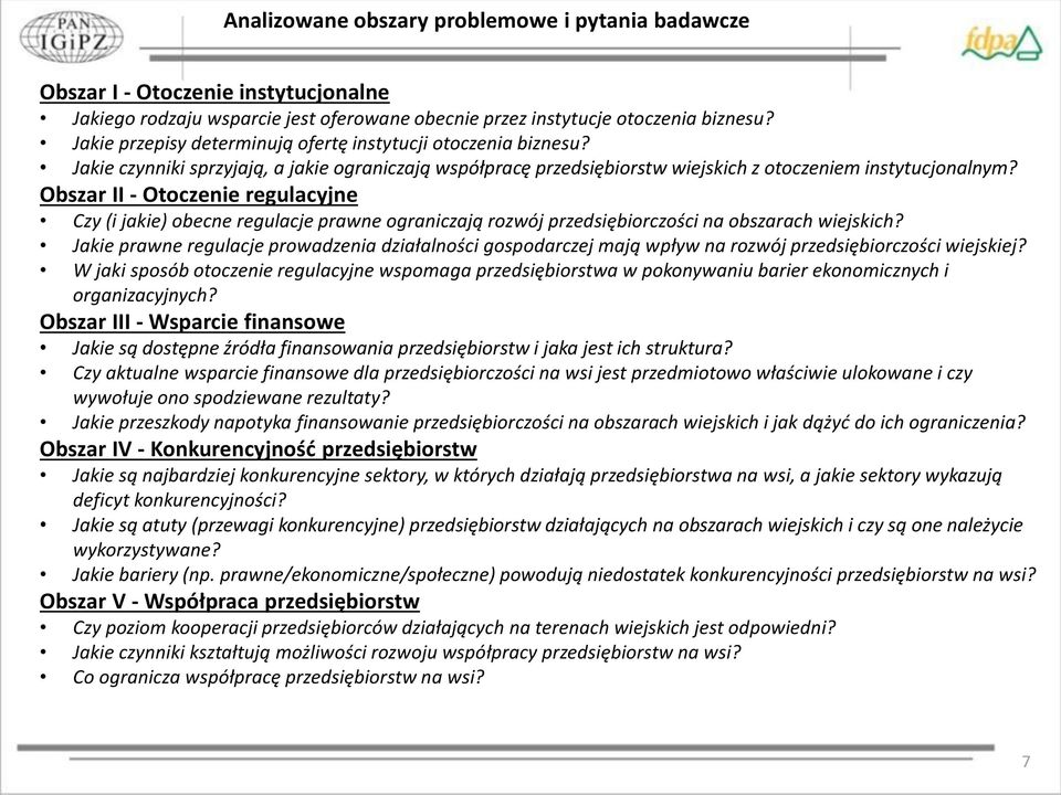 Obszar II - Otoczenie regulacyjne Czy (i jakie) obecne regulacje prawne ograniczają rozwój przedsiębiorczości na obszarach wiejskich?