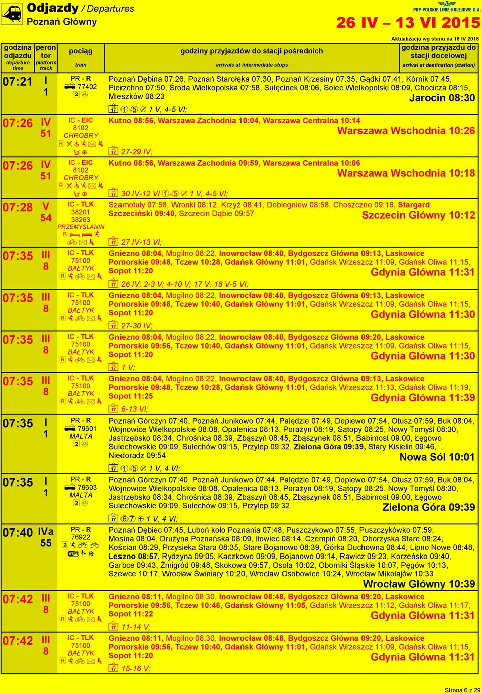 Aktualizacja wg stanu na IV 05 Poznań Dębina 07:, Poznań Starołęka 07:30, Poznań Krzesiny 07:35, Gądki 07:, Kórnik 07:5, Pierzchno 07:50, Środa Wielkopolska 07:5, Sulęcinek 0:0, Solec Wielkopolski