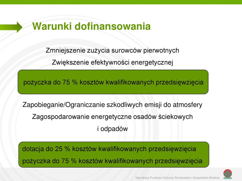 szkodliwych emisji do atmosfery Zagospodarowanie energetyczne osadów ściekowych i odpadów dotacja