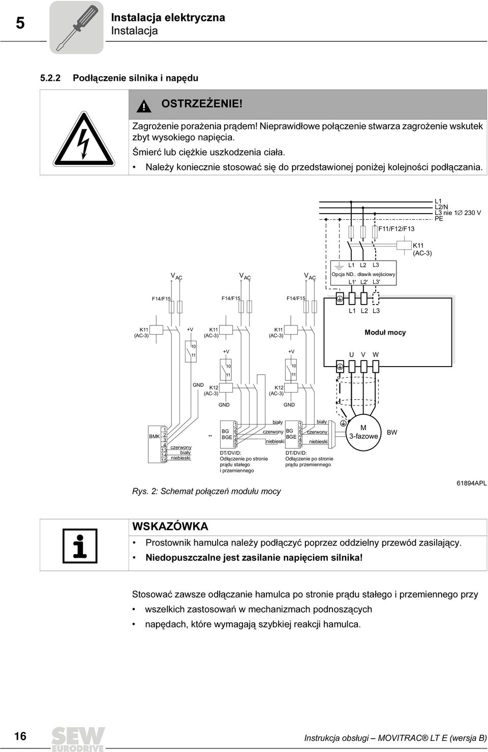 F11/F12/F13 L1 L2/N L3 nie 1 230 V PE K11 (AC-3) V AC V AC V AC L1 L2 L3 Opcja ND.