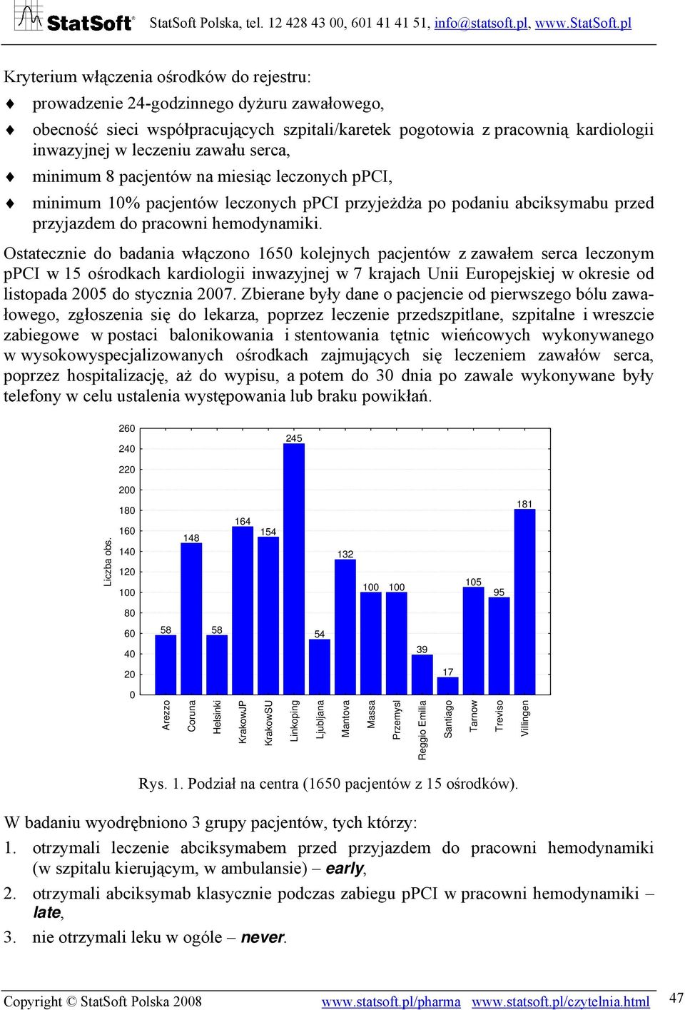 Ostatecznie do badania włączono 1650 kolejnych pacjentów z zawałem serca leczonym ppci w 15 ośrodkach kardiologii inwazyjnej w 7 krajach Unii Europejskiej w okresie od listopada 2005 do stycznia 2007.