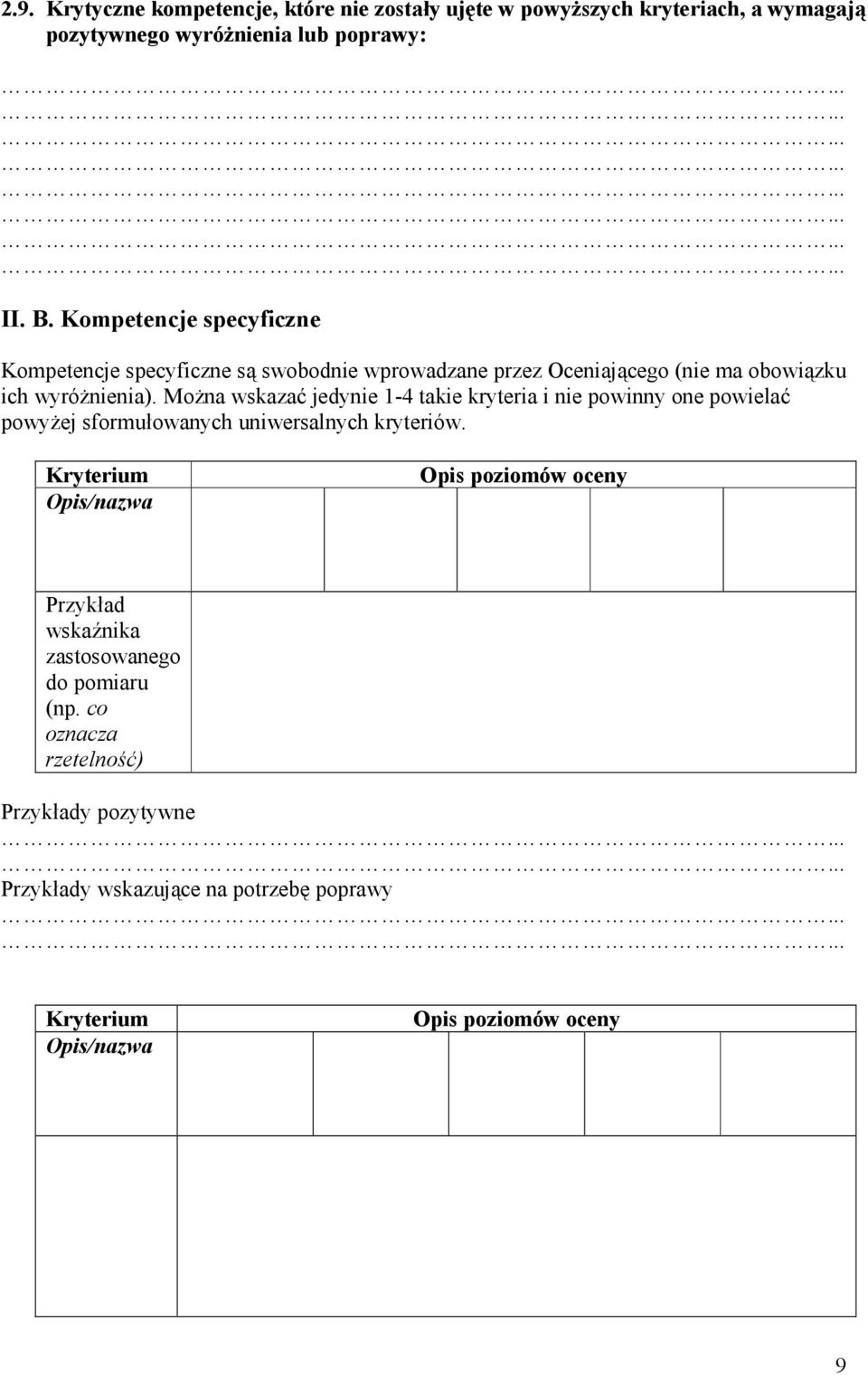 Można wskazać jedynie 1-4 takie kryteria i nie powinny one powielać powyżej sformułowanych uniwersalnych kryteriów.