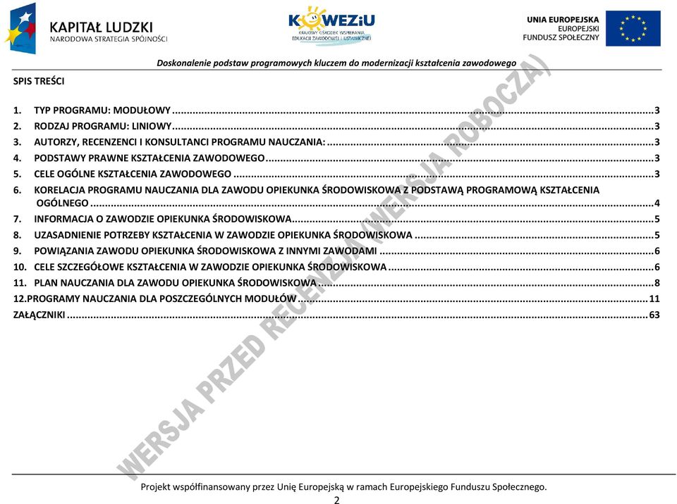 KORELAJA ROGRAMU NAUZANIA DLA ZAWODU OIEKUNKA ŚRODOWISKOWA Z ODSTAWĄ ROGRAMOWĄ KSZTAŁENIA OGÓLNEGO... 4 7. INFORMAJA O ZAWODZIE OIEKUNKA ŚRODOWISKOWA... 5 8.