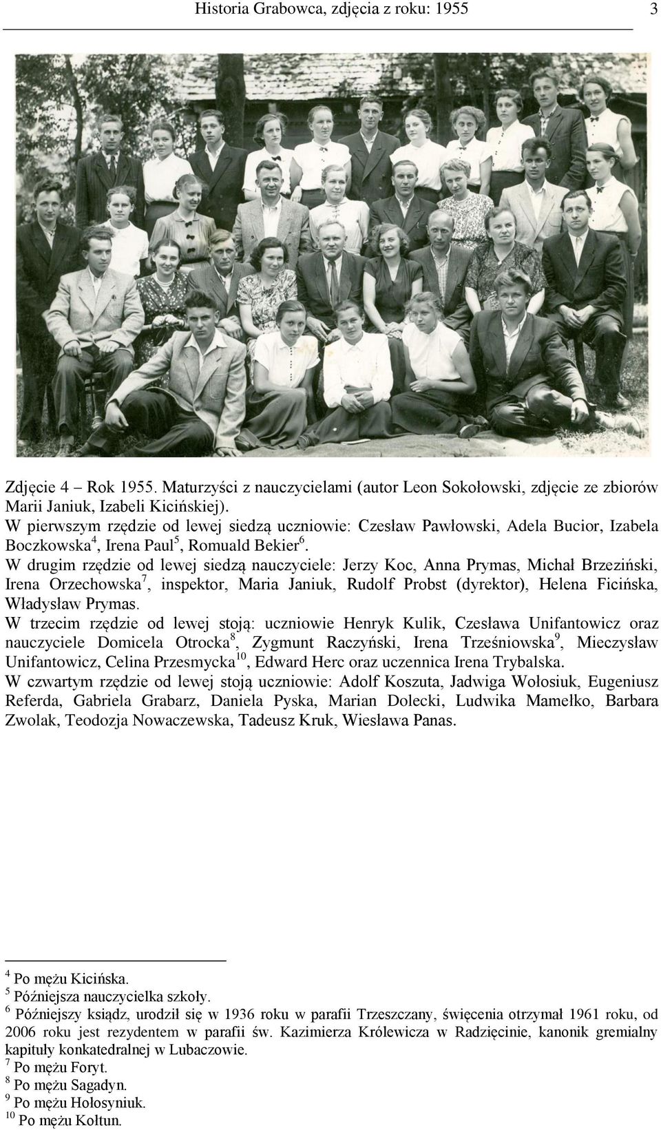 W drugim rzędzie od lewej siedzą nauczyciele: Jerzy Koc, Anna Prymas, Michał Brzeziński, Irena Orzechowska 7, inspektor, Maria Janiuk, Rudolf Probst (dyrektor), Helena Ficińska, Władysław Prymas.