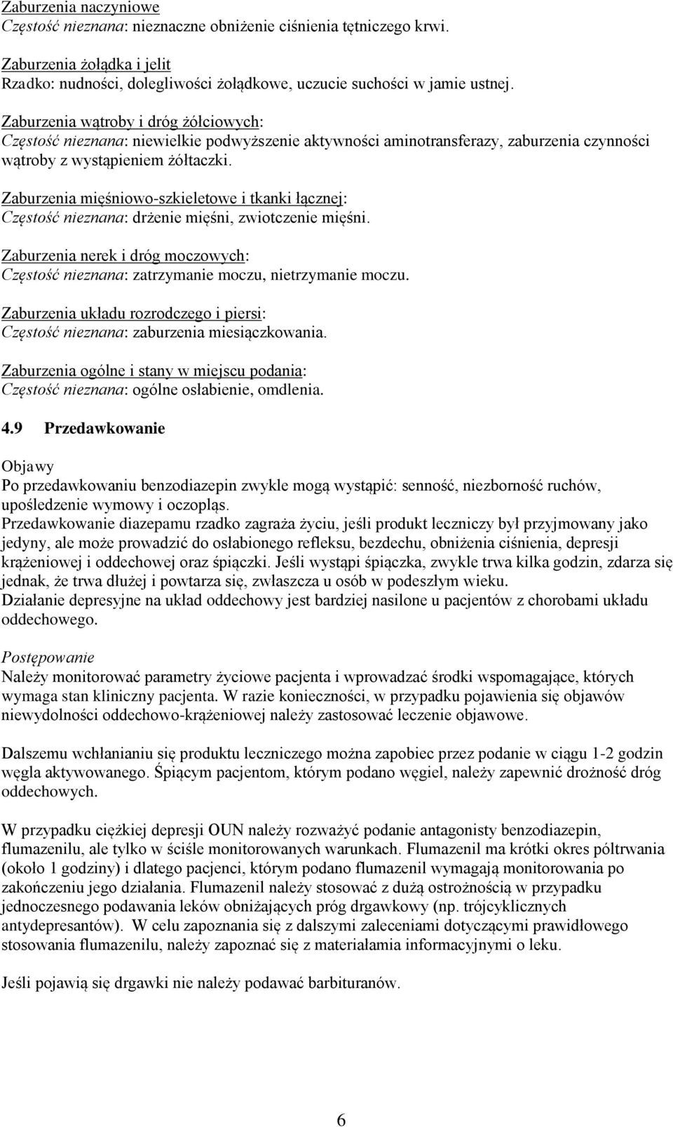 Zaburzenia mięśniowo-szkieletowe i tkanki łącznej: Częstość nieznana: drżenie mięśni, zwiotczenie mięśni. Zaburzenia nerek i dróg moczowych: Częstość nieznana: zatrzymanie moczu, nietrzymanie moczu.