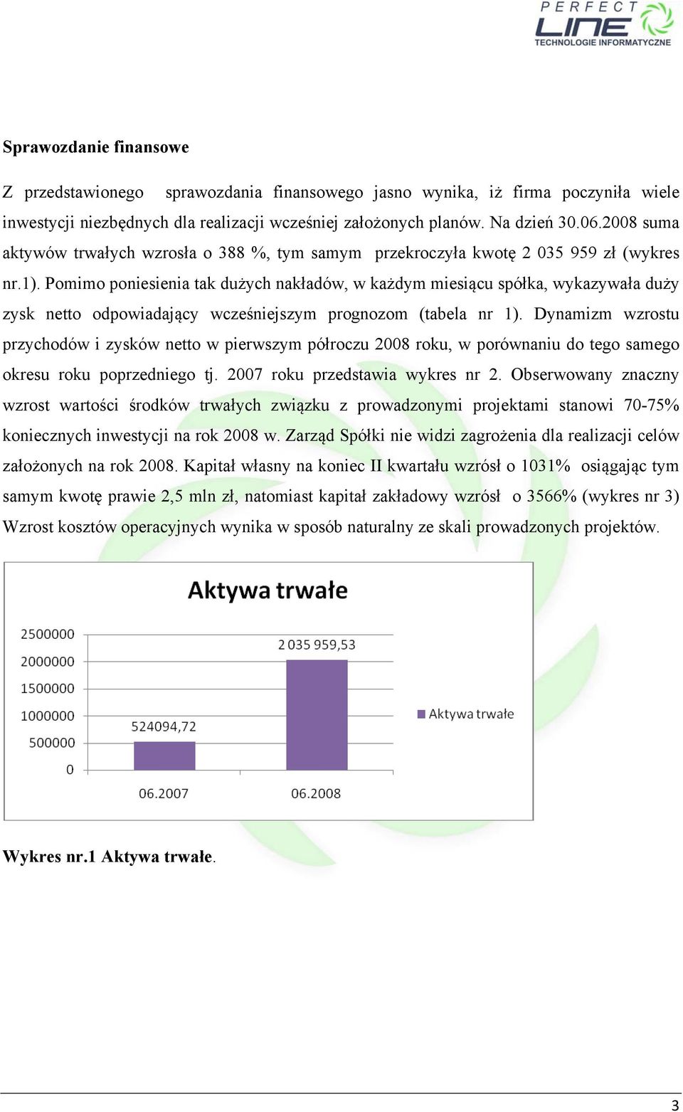 Pomimo poniesienia tak dużych nakładów, w każdym miesiącu spółka, wykazywała duży zysk netto odpowiadający wcześniejszym prognozom (tabela nr 1).