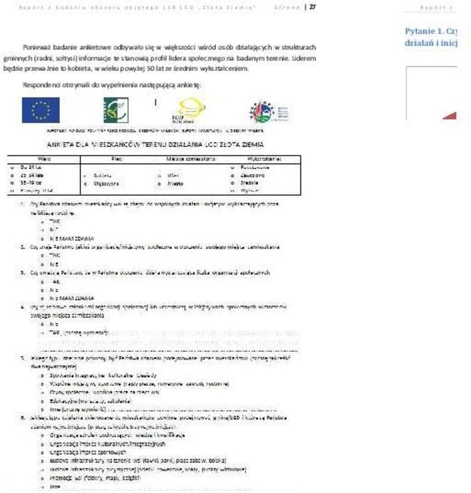stanowią profil lidera społecznego na badanym terenie. Liderem będzie przeważnie to kobieta, w wieku powyżej 50 lat ze średnim wykształceniem. Pytanie 1.