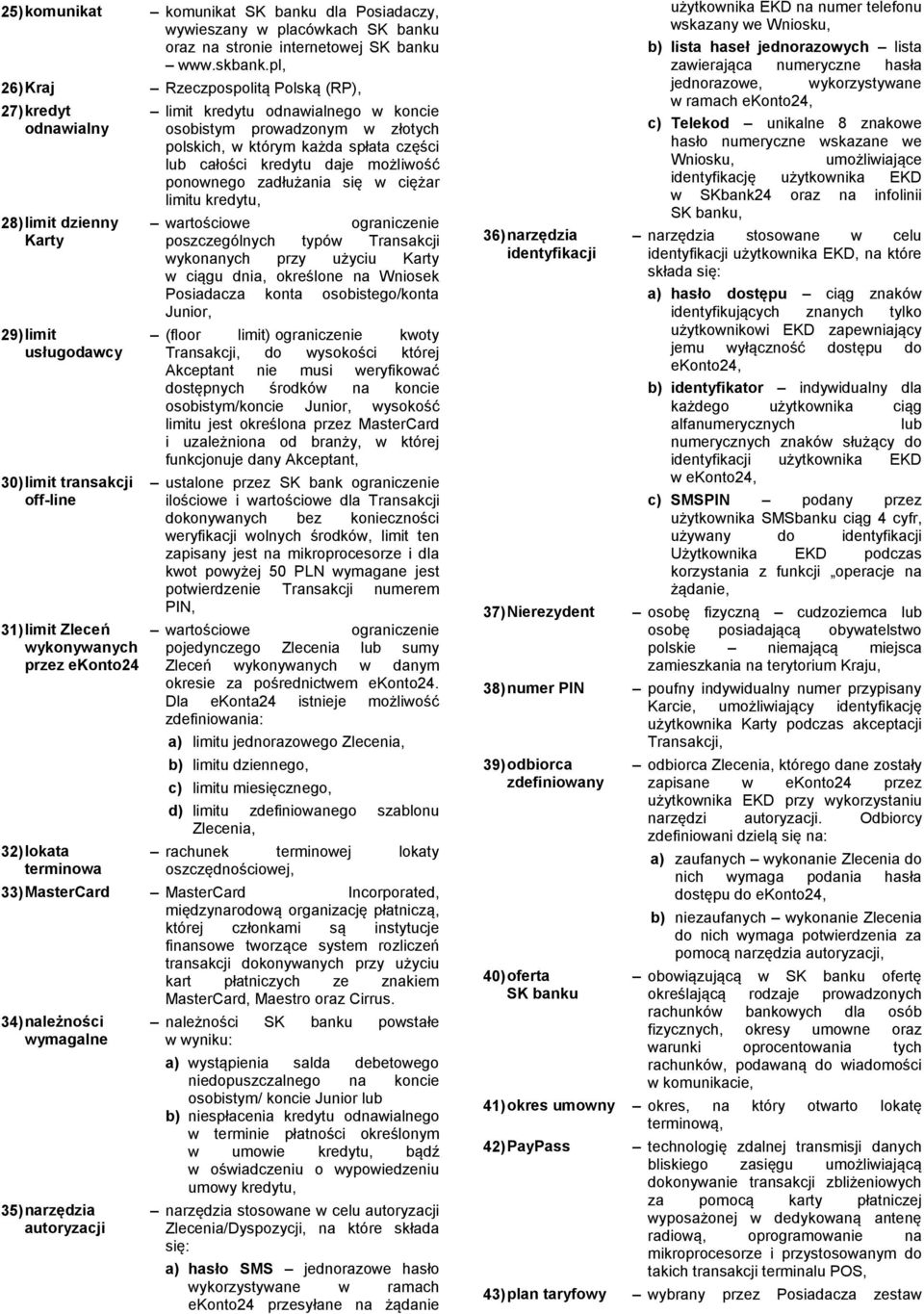 terminowa limit kredytu odnawialnego w koncie osobistym prowadzonym w złotych polskich, w którym każda spłata części lub całości kredytu daje możliwość ponownego zadłużania się w ciężar limitu