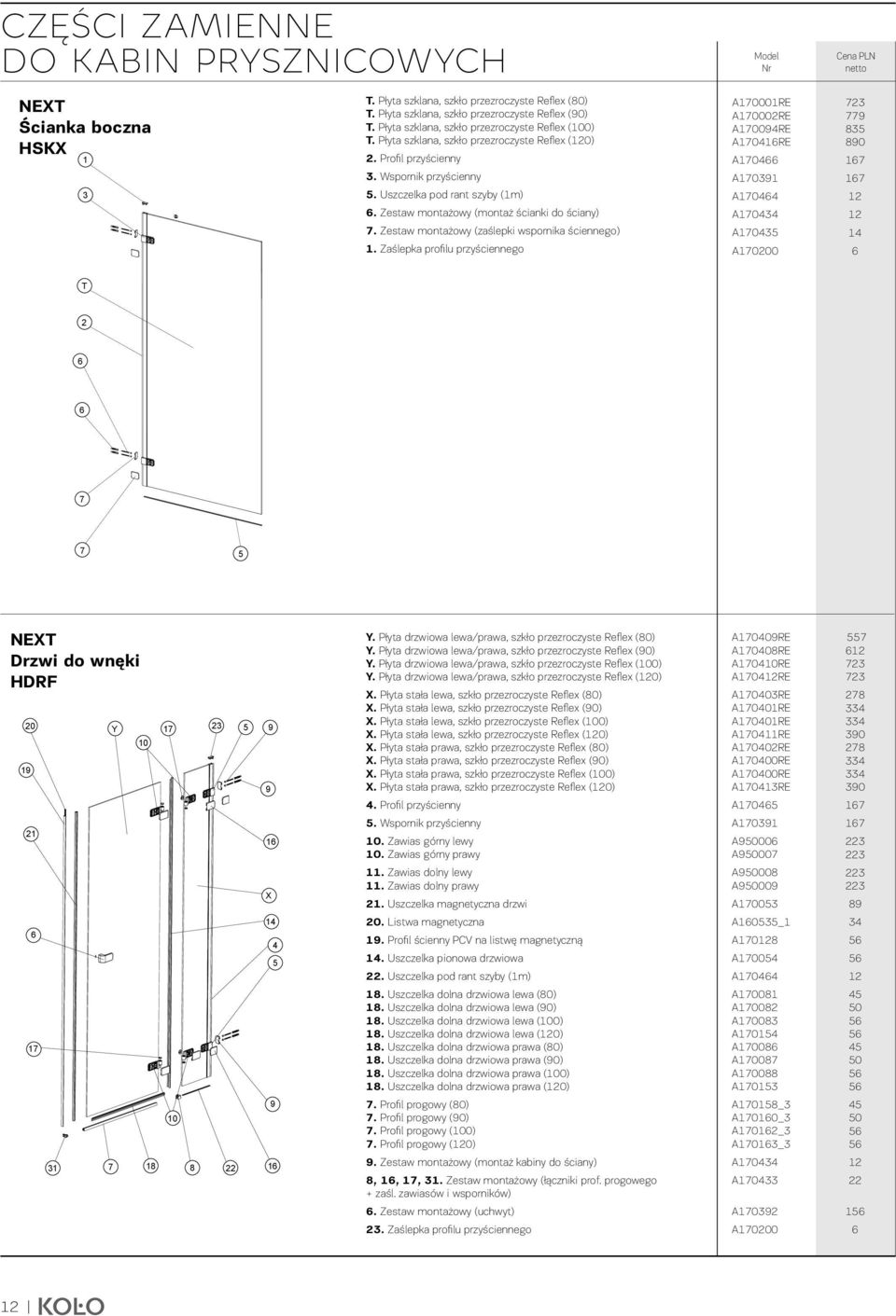 Zaślepka profi lu przyściennego A0001RE A0002RE A00RE A01RE A0 A01 A0 A0 A0 A00 2 0 1 T 2 NEXT Drzwi do wnęki HDRF 1 21 Y 1 1 1 2 1 X 1 Y. Płyta drzwiowa lewa/prawa, szkło przezroczyste Refl ex (0) Y.