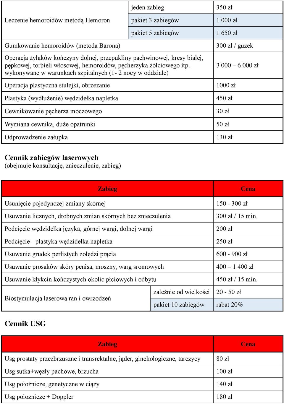 wykonywane w warunkach szpitalnych (1-2 nocy w oddziale) Operacja plastyczna stulejki, obrzezanie Plastyka (wydłużenie) wędzidełka napletka Cewnikowanie pęcherza moczowego Wymiana cewnika, duże