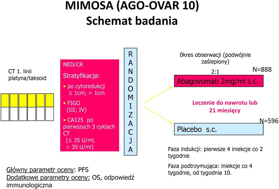 R A N D O M I Z A C J A Główny parametr oceny: PFS Dodatkowe parametry oceny: OS, odpowiedź immunologiczna 0kres obserwacji (podwójnie