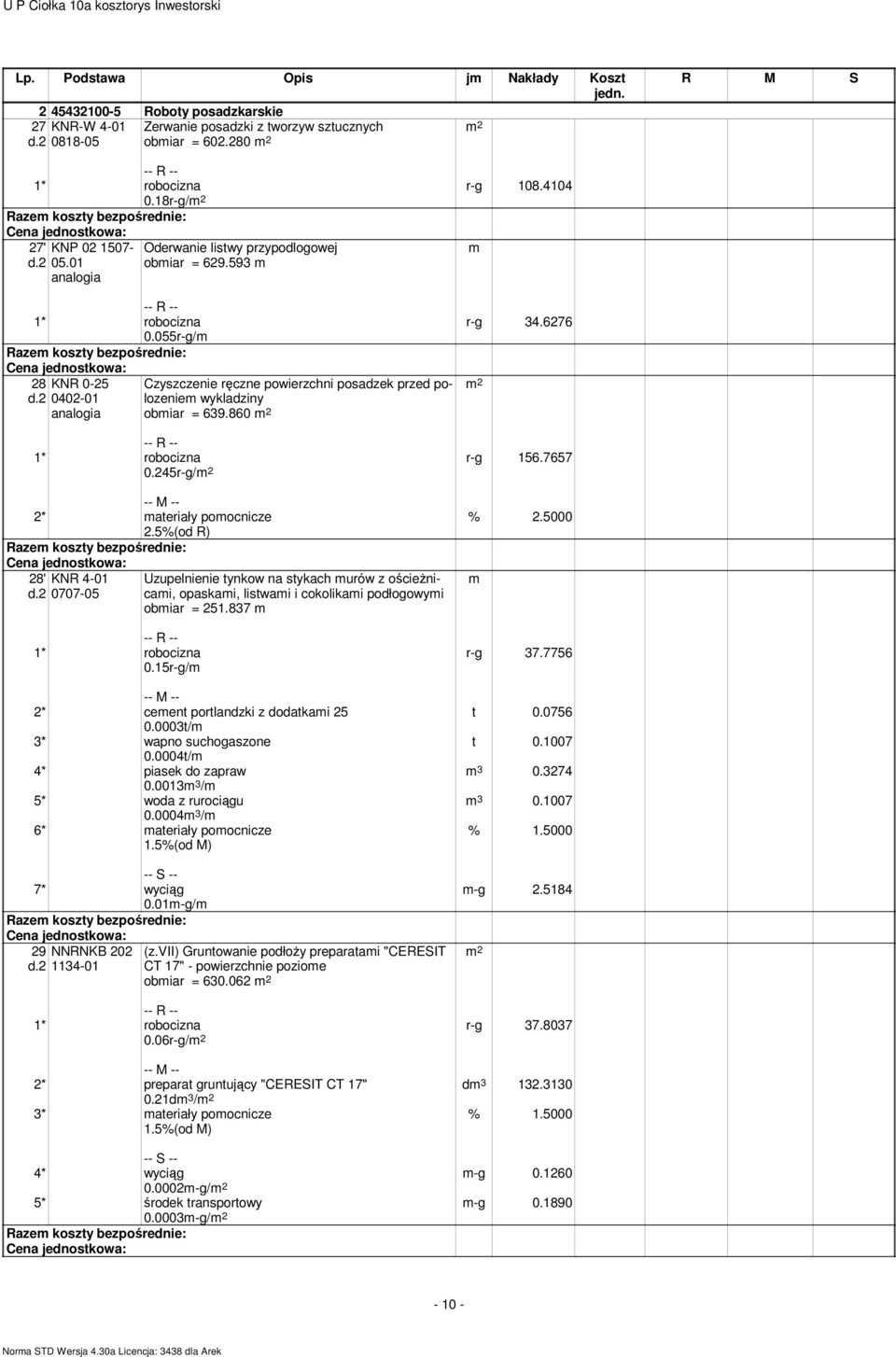 245r-g/ r-g 156.7657 2* materiały pomocnicze 2.5%(od R) 28' KNR 4-01 d.2 0707-05 0.