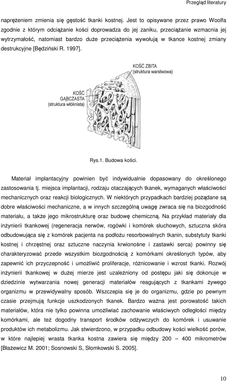 zmiany destrukcyjne [Będziński R. 1997]. Rys.1. Budowa kości. Materiał implantacyjny powinien być indywidualnie dopasowany do określonego zastosowania tj.