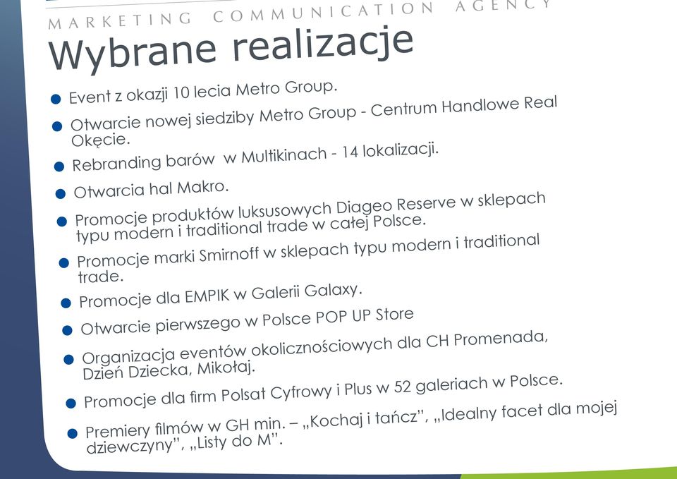 Promocje produktów luksusowych Diageo Reserve w sklepach typu modern i traditional trade w całej Polsce.