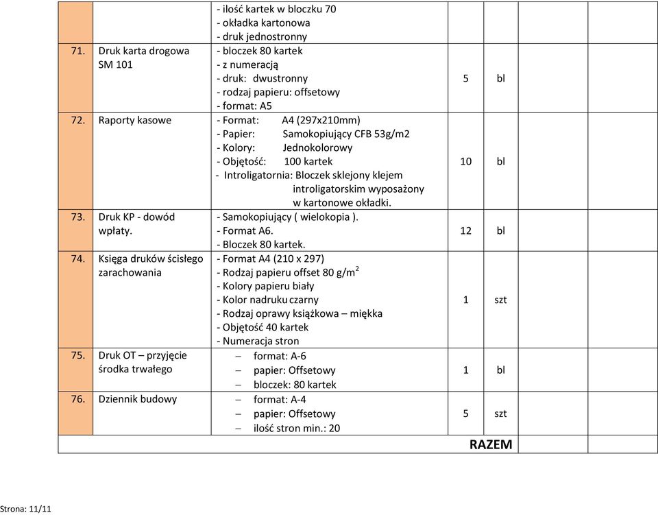 kartonowe okładki. 73. Druk KP - dowód wpłaty. 74. Księga druków ścisłego zarachowania - Samokopiujący ( wielokopia ). - Format A6. - Bloczek 80 kartek.