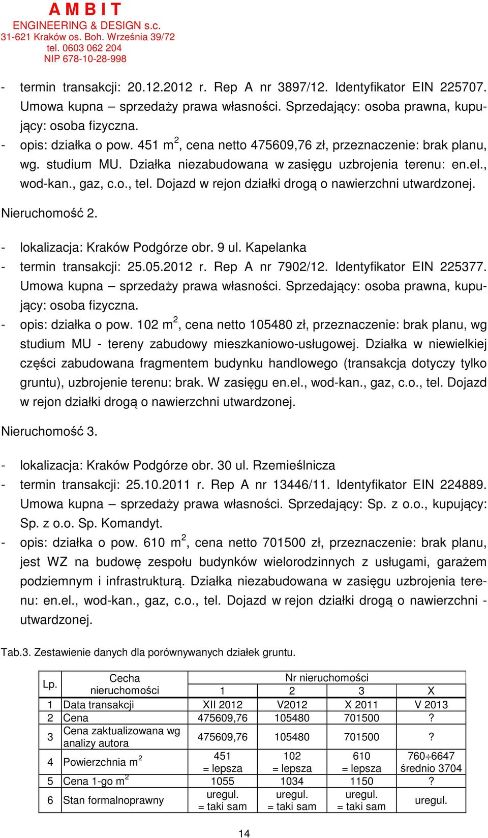 Dojazd w rejon działki drogą o nawierzchni utwardzonej. Nieruchomość 2. - lokalizacja: Kraków Podgórze obr. 9 ul. Kapelanka - termin transakcji: 25.05.2012 r. Rep A nr 7902/12.