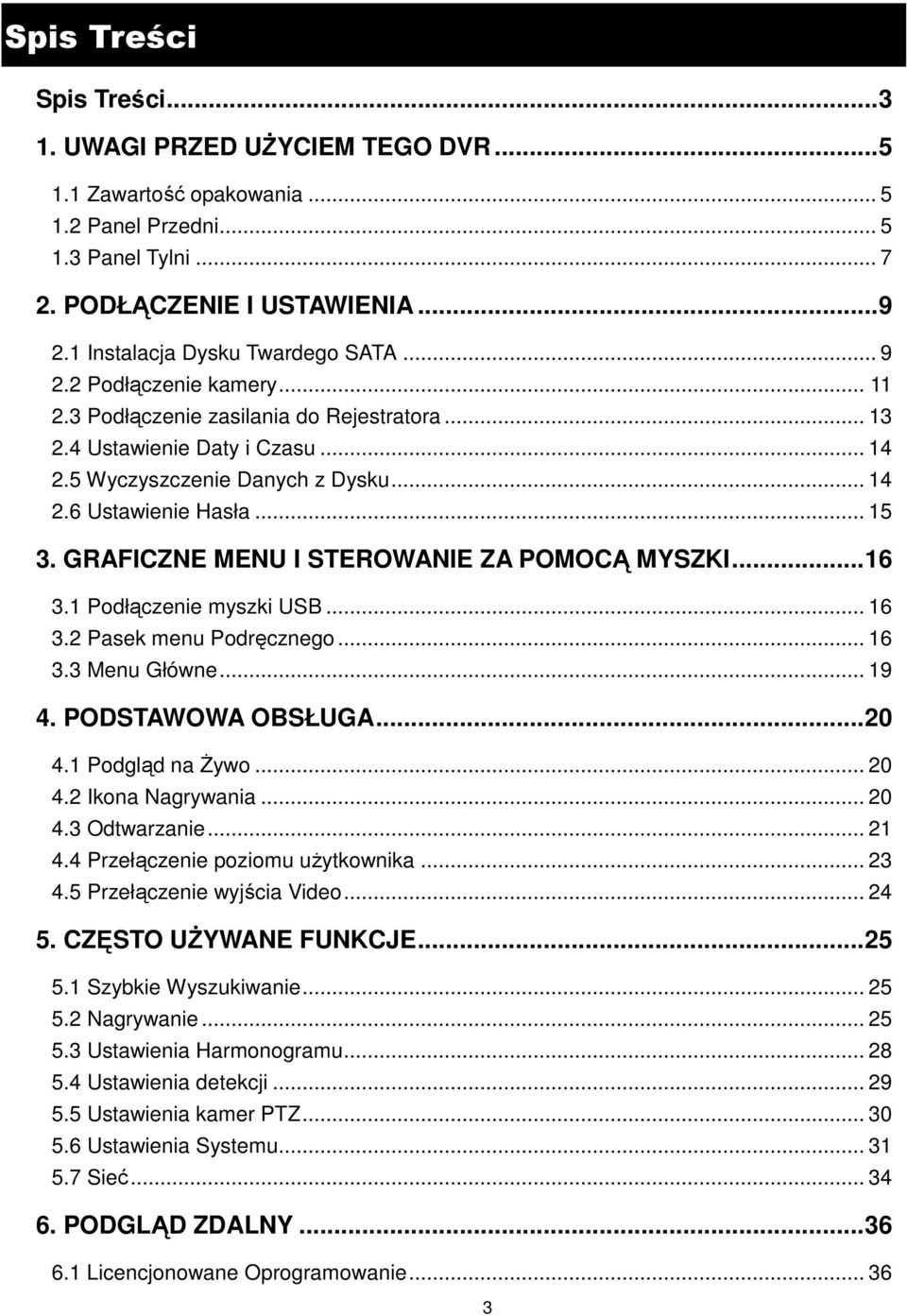 .. 15 3. GRAFICZNE MENU I STEROWANIE ZA POMOCĄ MYSZKI...16 3.1 Podłączenie myszki USB... 16 3.2 Pasek menu Podręcznego... 16 3.3 Menu Główne... 19 4. PODSTAWOWA OBSŁUGA...20 4.1 Podgląd na śywo... 20 4.