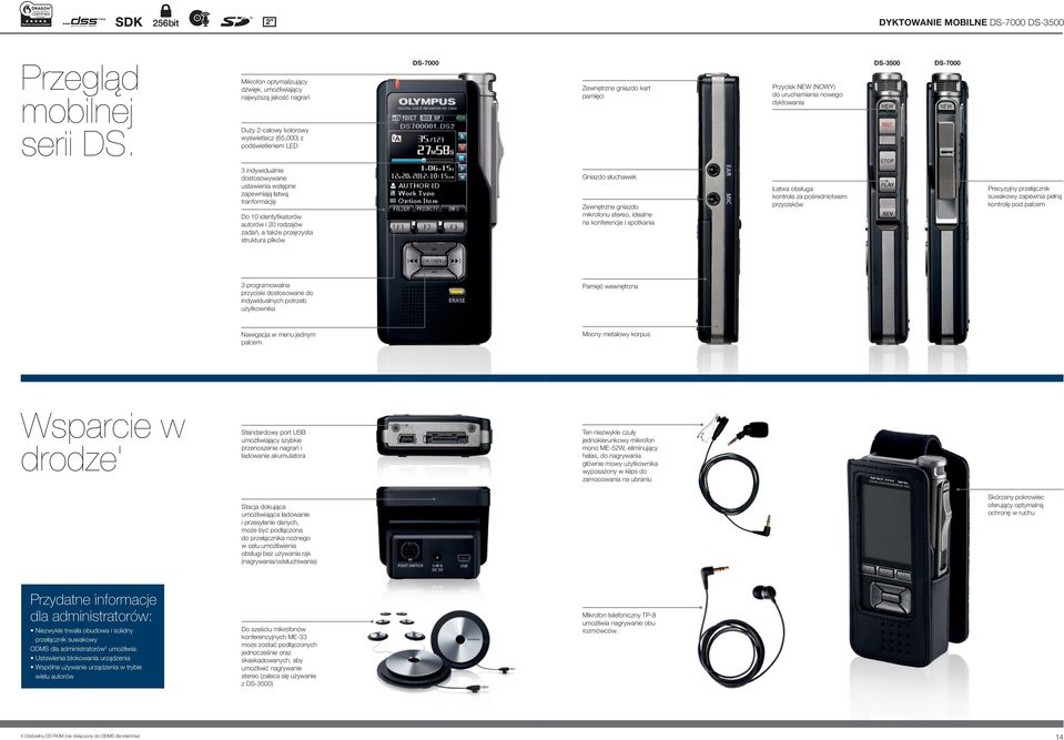 uruchamiania nowego dyktowania DS-3500 DS-7000 3 indywidualnie dostosowywane ustawienia wstępne zapewniają łatwą tranformację Do 10 identyfikatorów autorów i 20 rodzajów zadań, a także przejrzysta