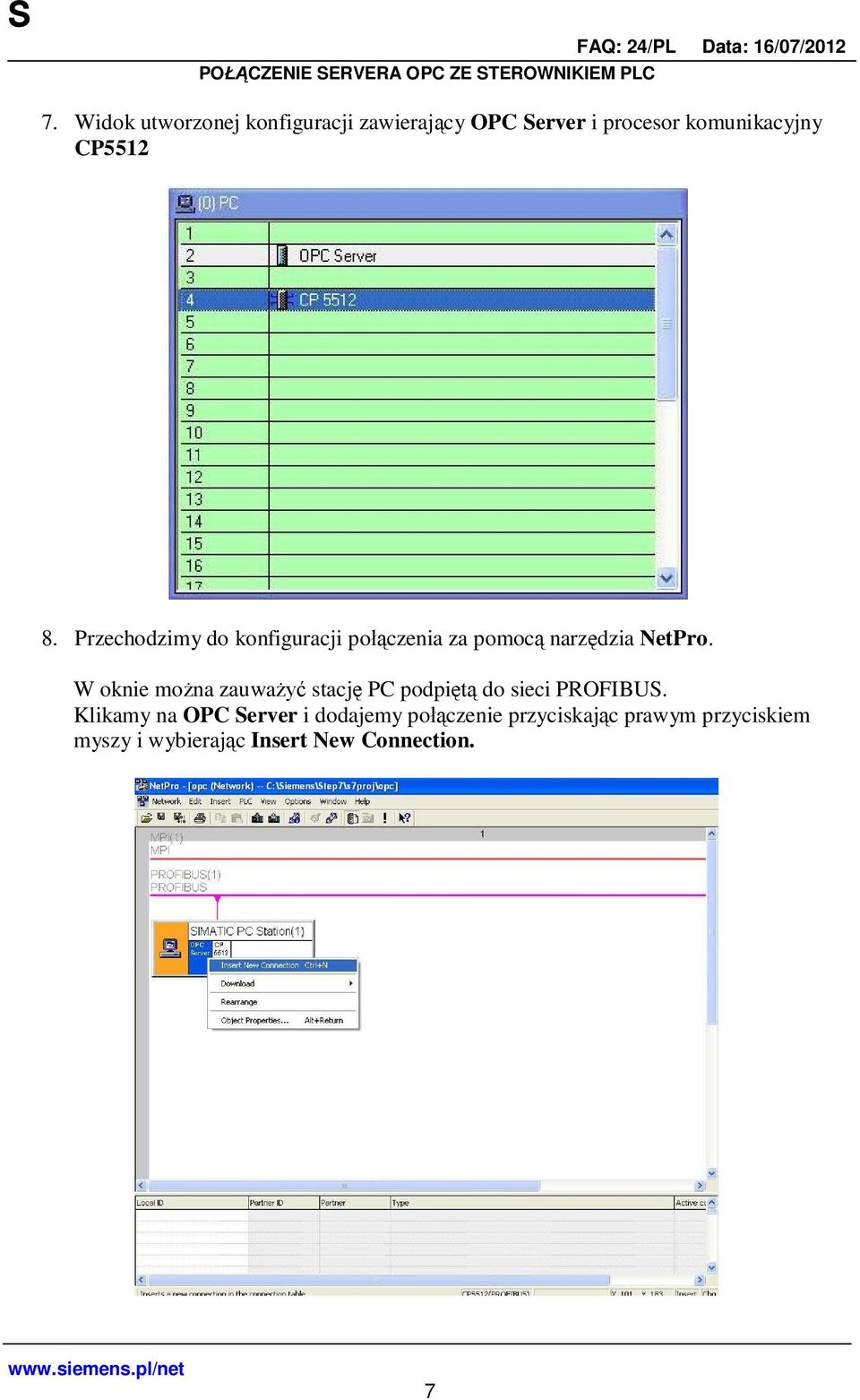 W oknie mo na zauwa stacj PC podpi do sieci PROFIBUS.