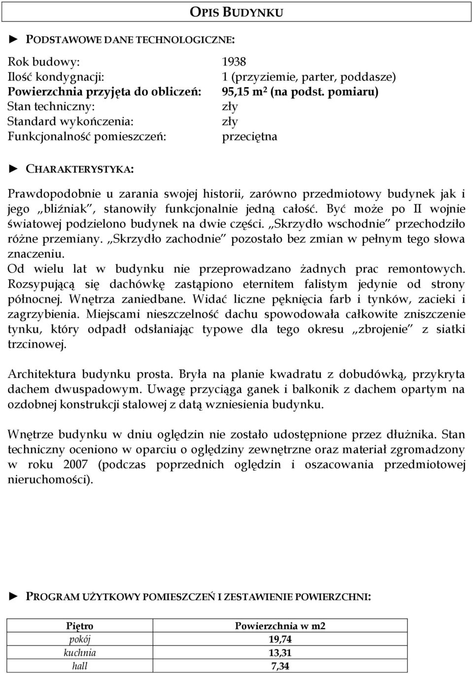 bliźniak, stanowiły funkcjonalnie jedną całość. Być może po II wojnie światowej podzielono budynek na dwie części. Skrzydło wschodnie przechodziło różne przemiany.