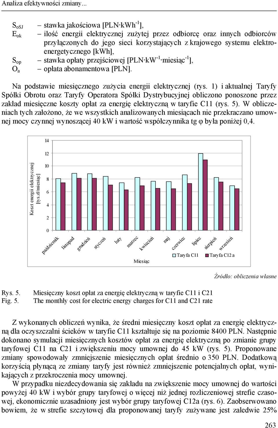 elektroenergetycznego [kwh], S op stawka opłaty przejściowej [PLN kw -1 miesiąc -1 ], O a opłata abonamentowa [PLN]. Na podstawie miesięcznego zużycia energii elektrycznej (rys.