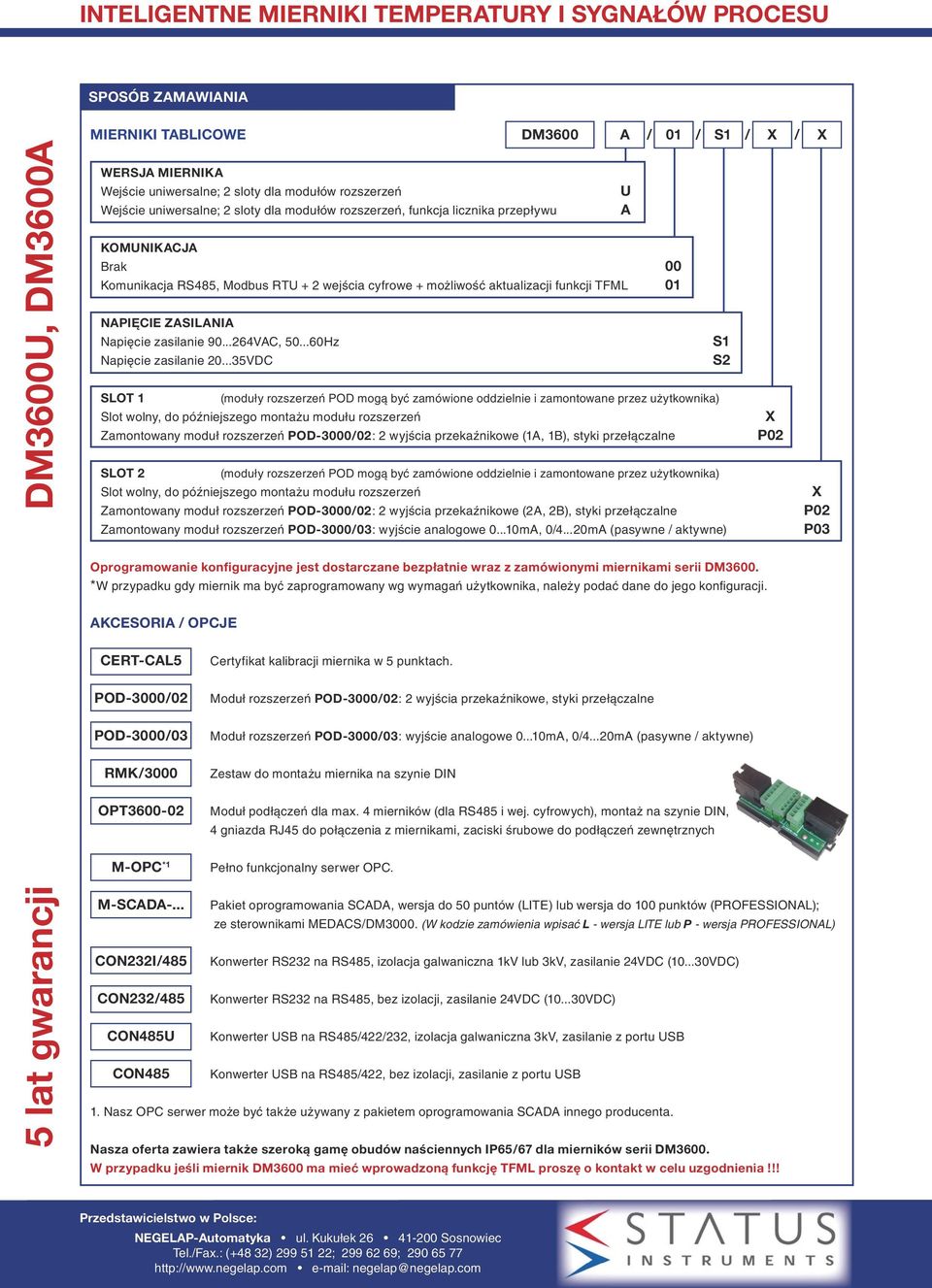 ..35VDC SLOT 1 (moduły rozszerzeń POD mogą być zamówione oddzielnie i zamontowane przez użytkownika) Slot wolny, do późniejszego montażu modułu rozszerzeń Zamontowany moduł rozszerzeń POD-3000/02: 2