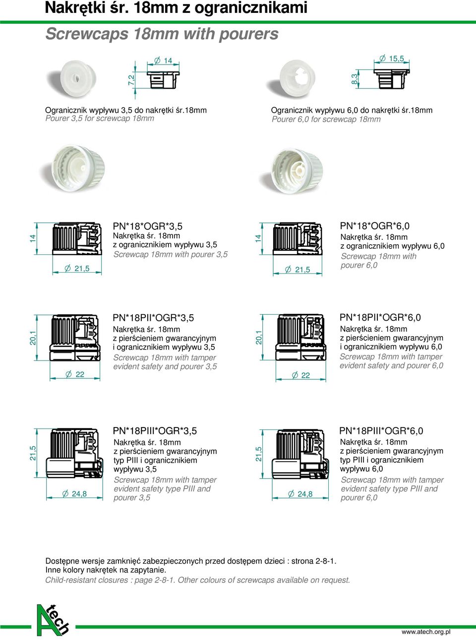 18mm z ogranicznikiem wypływu 6,0 Screwcap 18mm with pourer 6,0 20,1 PN*18PII*GR*3,5 Nakrętka śr.