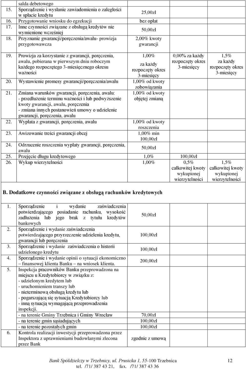 Prowizja za korzystanie z gwarancji, poręczenia, awalu, pobierana w pierwszym dniu roboczym każdego rozpoczętego 3-miesięcznego okresu ważności 2,00% kwoty gwarancji 1,00% za każdy rozpoczęty okres