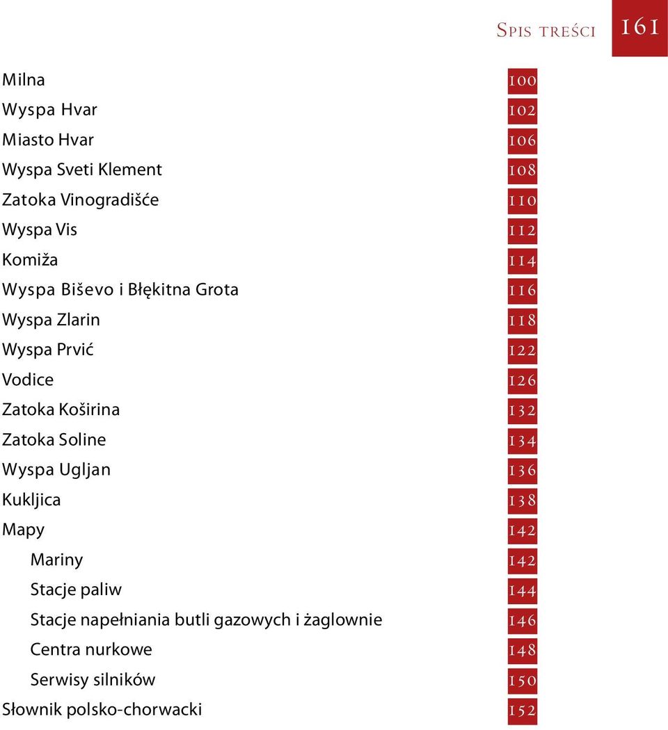 Zatoka Koširina 132 Zatoka Soline 134 Wyspa Ugljan 136 Kukljica 138 Mapy 142 Mariny 142 Stacje paliw 144