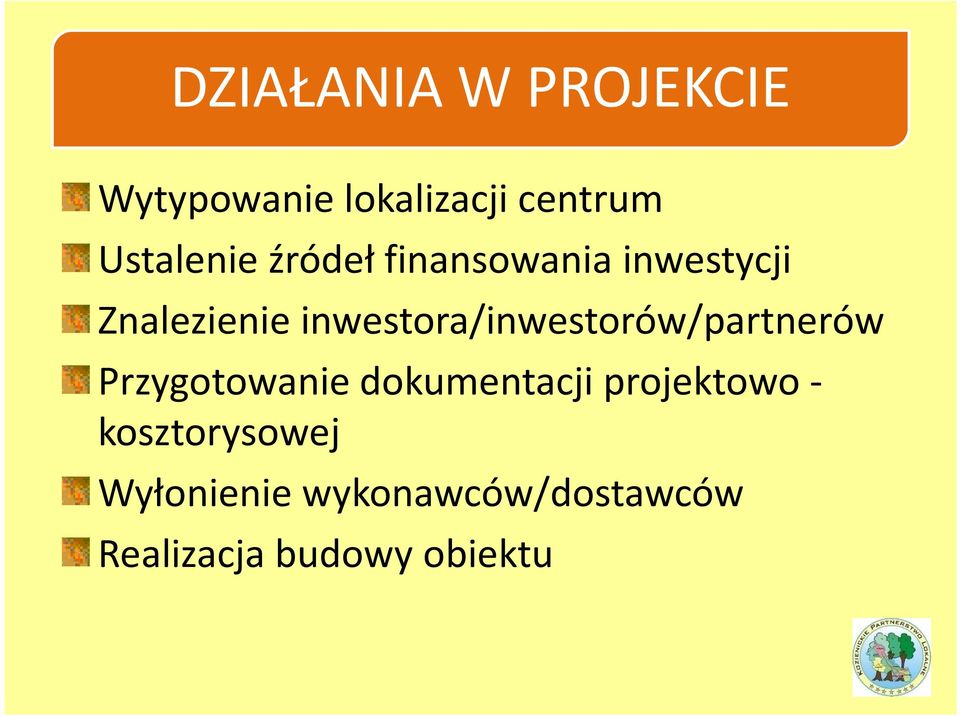 inwestora/inwestorów/partnerów Przygotowanie dokumentacji