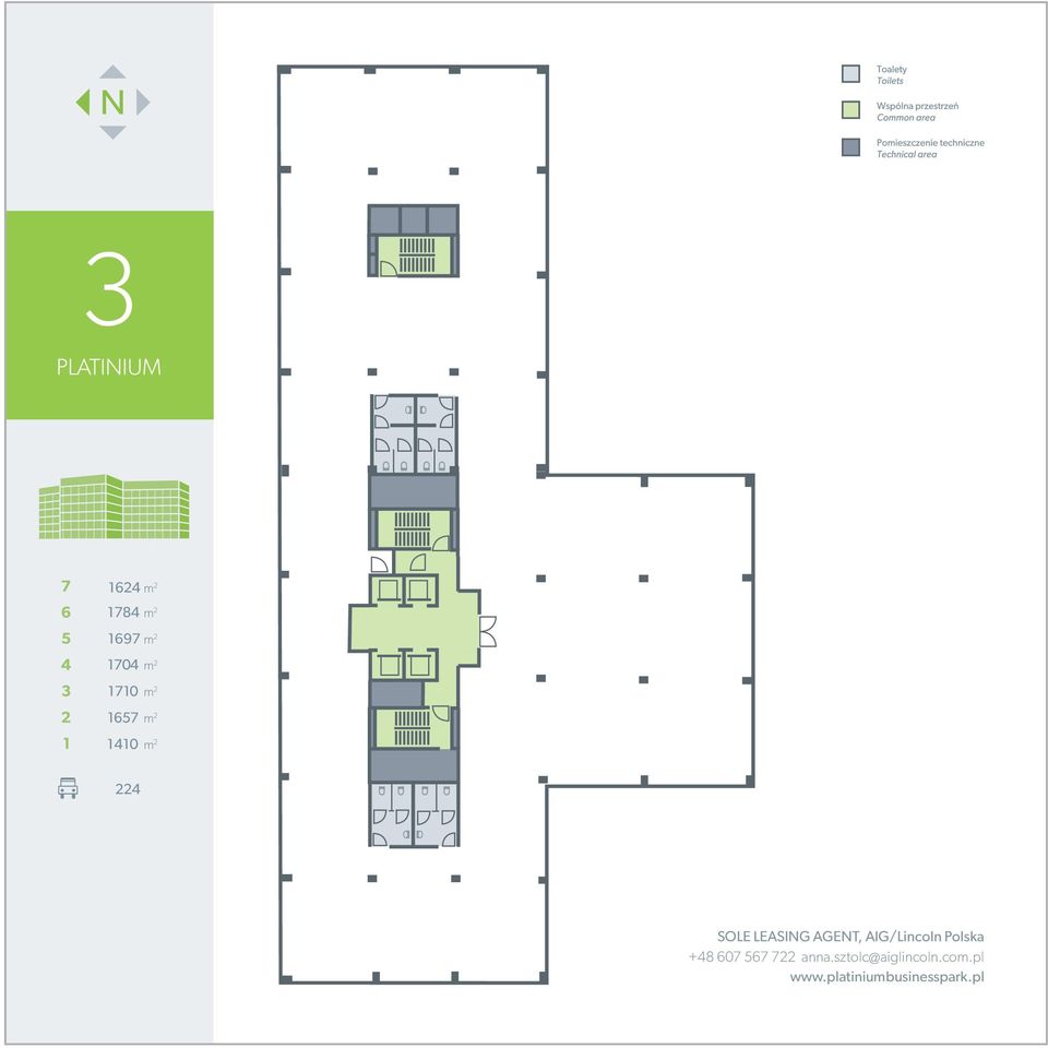 1704 m 2 1710 m 2 1657 m 2 1410 m 2 224 SOLE LEASING AGENT, AIG/Lincoln