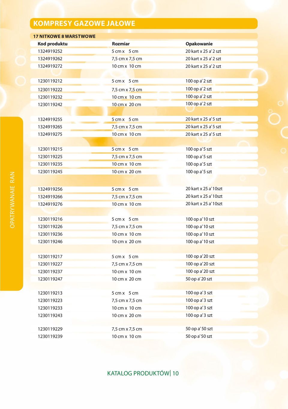 7,5 cm x 7,5 cm 20 kart x 25 a 5 szt 1324919275 10 cm x 10 cm 20 kart x 25 a 5 szt OPATRYWANAIE RAN 1230119215 5 cm x 5 cm 100 op a 5 szt 1230119225 7,5 cm x 7,5 cm 100 op a 5 szt 1230119235 10 cm x