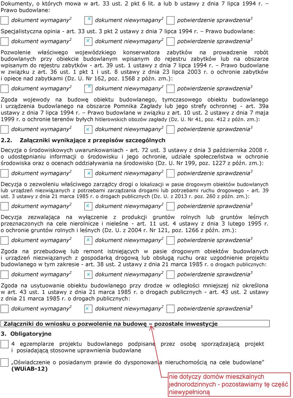 zabytków - art. 39 ust. 1 ustawy z dnia 7 lipca 1994 r. Prawo budowlane w związku z art. 36 ust. 1 pkt 1 i ust. 8 ustawy z dnia 23 lipca 2003 r. o ochronie zabytków i opiece nad zabytkami (Dz. U.