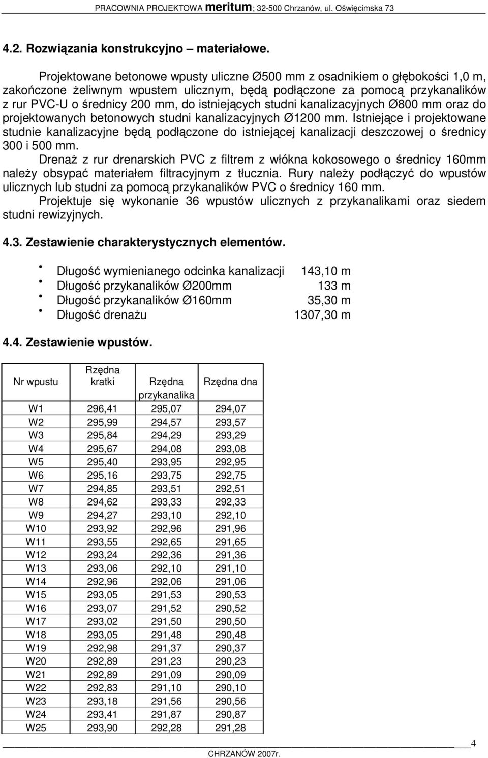 istniejących studni kanalizacyjnych Ø800 mm oraz do projektowanych betonowych studni kanalizacyjnych Ø1200 mm.