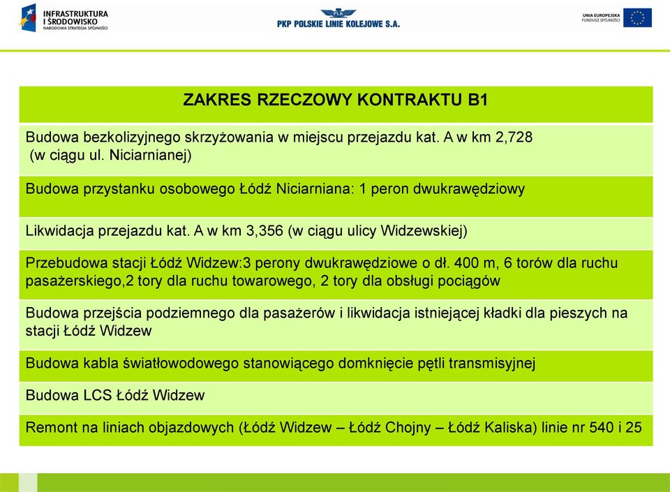 A w km 3,356 (w ciągu ulicy Widzewskiej) Przebudowa stacji Łódź Widzew:3 perony dwukrawędziowe o dł.