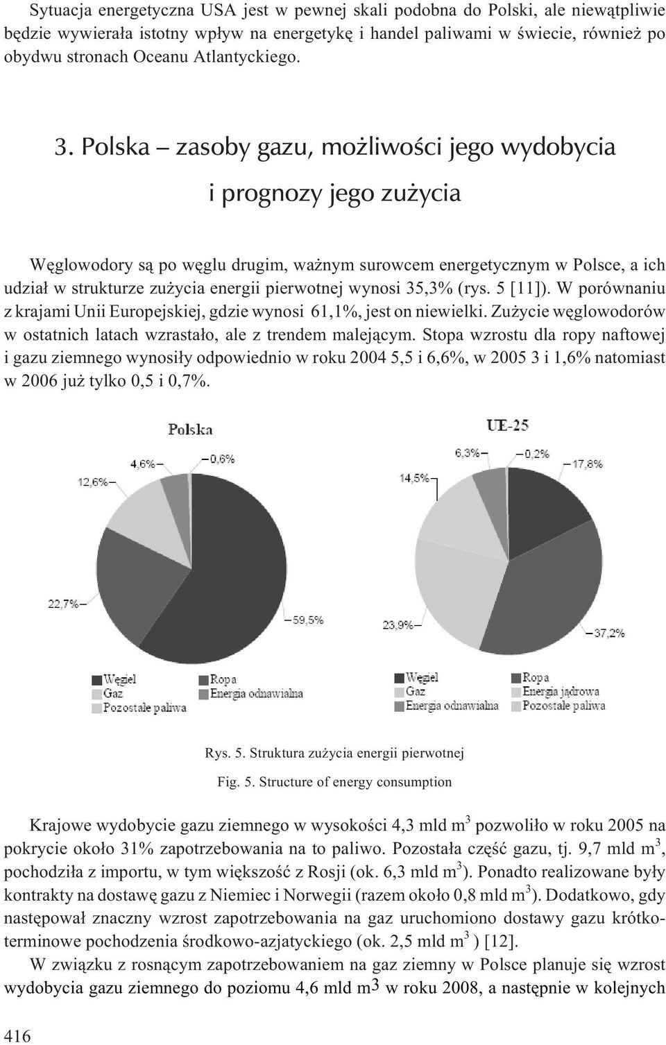 Polska zasoby gazu, mo liwoœci jego wydobycia i prognozy jego zu ycia Wêglowodory s¹ po wêglu drugim, wa nym surowcem energetycznym w Polsce, a ich udzia³ w strukturze zu ycia energii pierwotnej