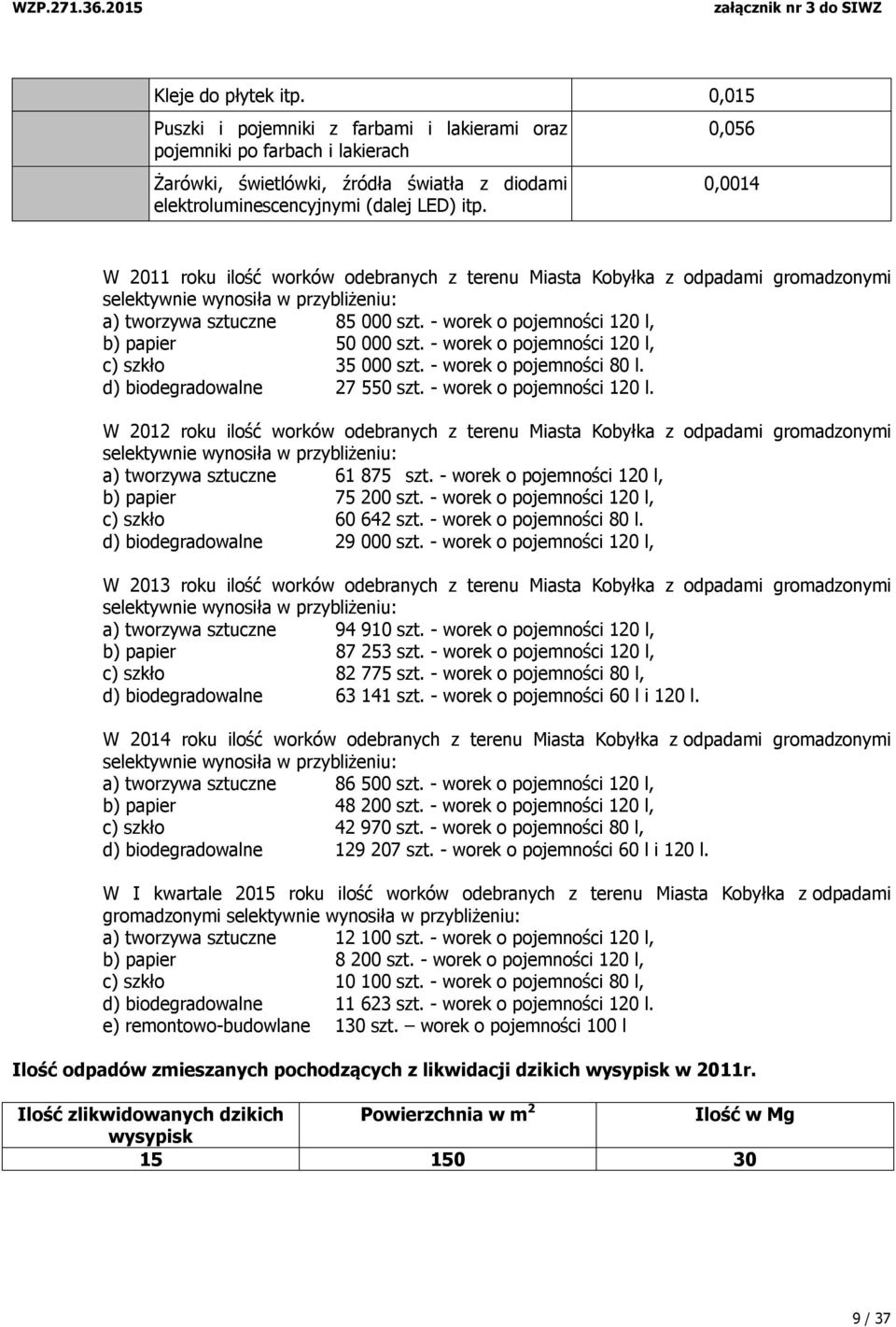 - worek o pojemności 120 l, b) papier 50 000 szt. - worek o pojemności 120 l,