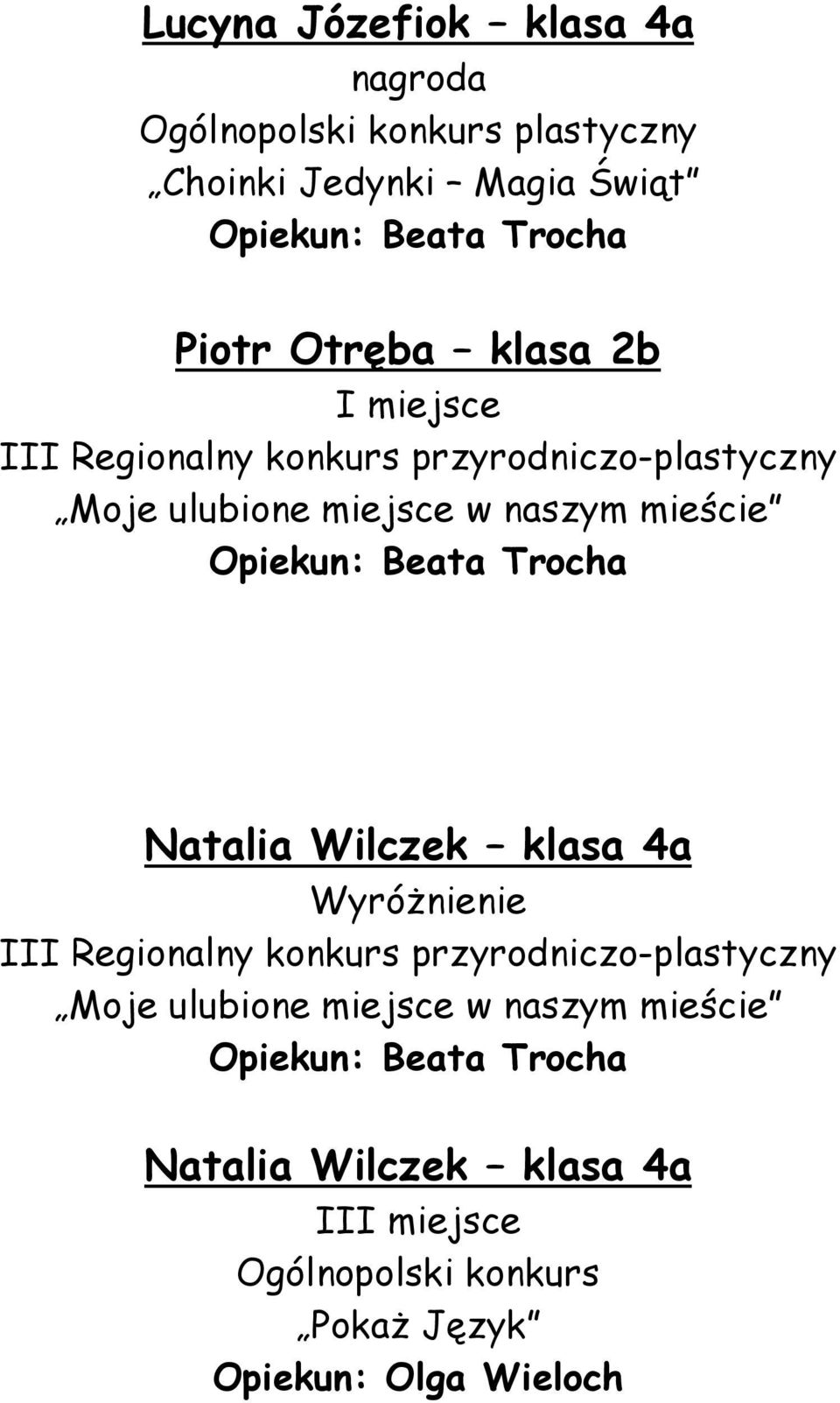 mieście Natalia Wilczek klasa 4a III Regionalny konkurs przyrodniczo-plastyczny Moje ulubione