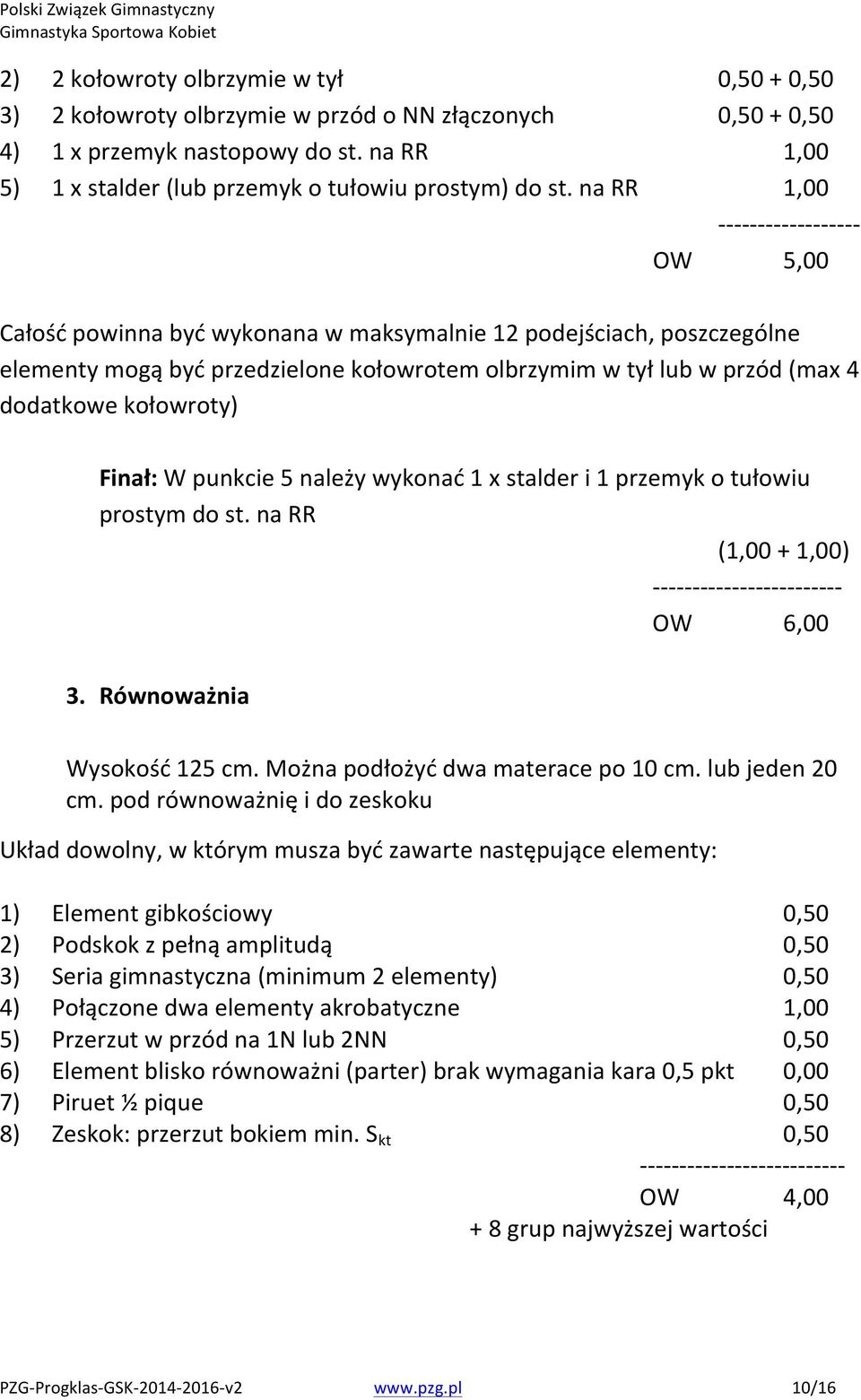 naRR 1,00 BBBBBBBBBBBBBBBBBB OW 5,00 Całośćpowinnabyćwykonanawmaksymalnie12podejściach,poszczególne elementymogąbyćprzedzielonekołowrotemolbrzymimwtyłlubwprzód(max4 dodatkowekołowroty)