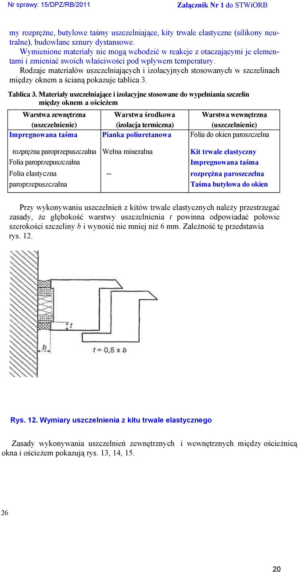 Rodzaje materiałów uszczelniających i izolacyjnych stosowanych w szczelinach między oknem a ścianą pokazuje tablica 3. Tablica 3.