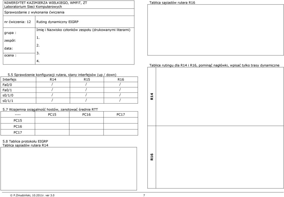 Tablice rutingu dla i R16, pominąć nagłówki, wpisać tylko trasy dynamiczne 5.