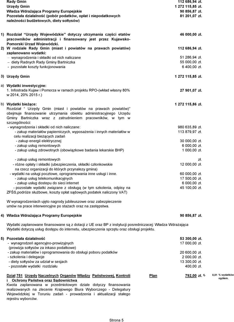 2) W rodziale Rady Gmin (miast i powiatów na prawach powiatów) 112 686,94 zł. zaplanowano wydatki: wynagrodzenia i składki od nich naliczane 51 286,94 zł.