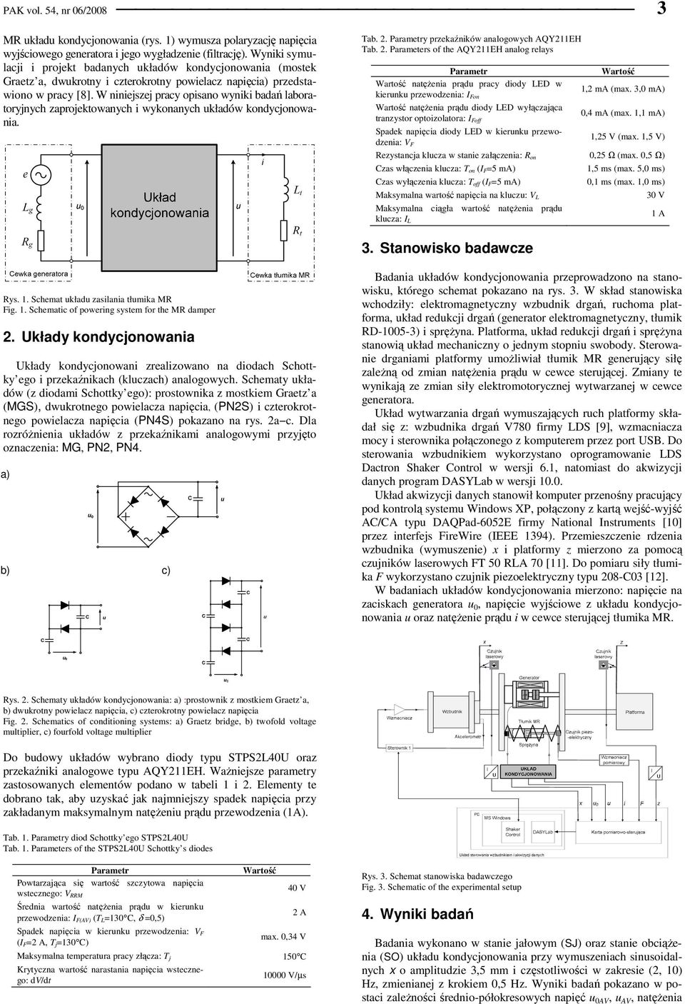 W niniejszej pracy opisano wyniki badań laboratoryjnych zaprojektowanych i wykonanych układów kondycjonowania. ab.. Parametry przekaźników analogowych AQYEH ab.