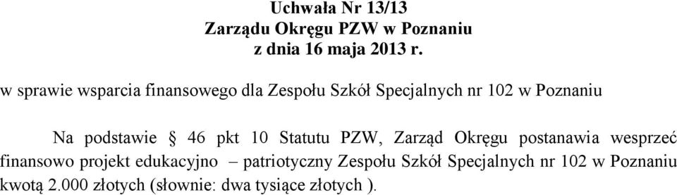 Okręgu postanawia wesprzeć finansowo projekt edukacyjno patriotyczny