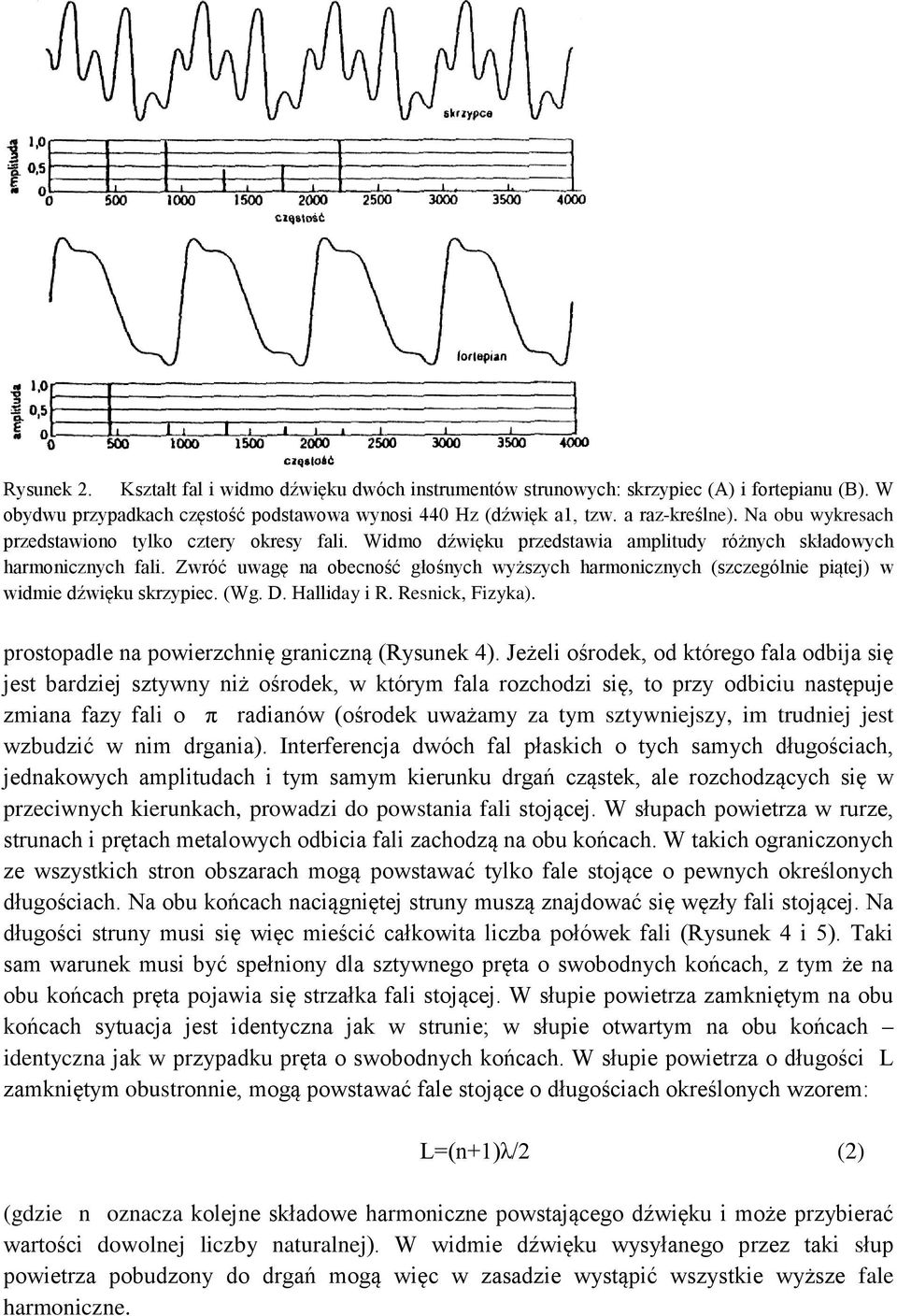 Zwróć uwagę na obecność głośnych wyższych harmonicznych (szczególnie piątej) w widmie dźwięku skrzypiec. (Wg. D. Halliday i R. Resnick, Fizyka). prostopadle na powierzchnię graniczną (Rysunek 4).